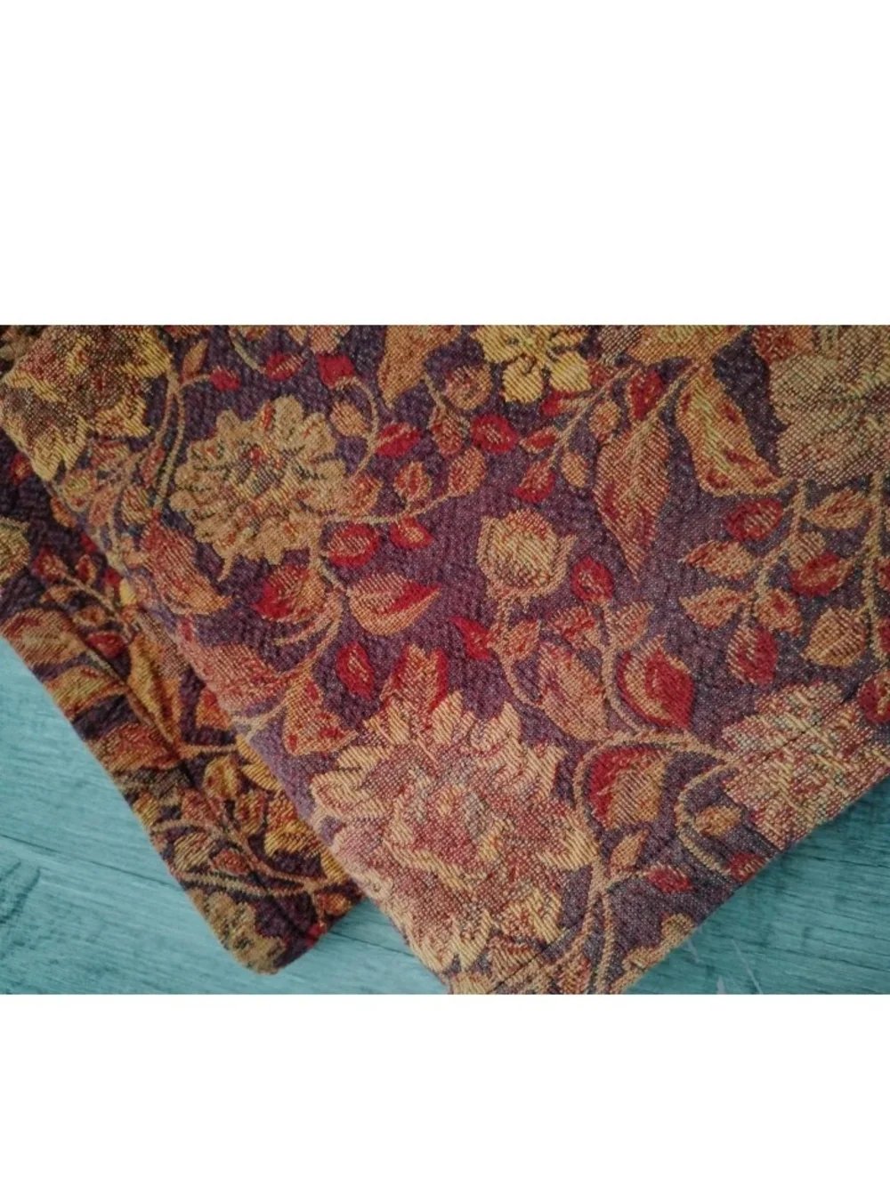 Crate & Barrel Cotton Tapestry Napkins 8pc Set Orange Red Floral Fall Holiday